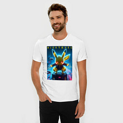 Футболка slim-fit Cyber Pikachu - neon glow ai art, цвет: белый — фото 2