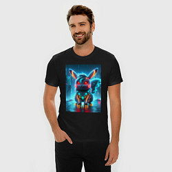Футболка slim-fit Cyber Pikachu in the neon metropolis - ai art, цвет: черный — фото 2