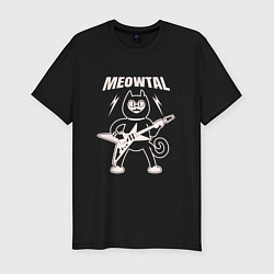 Футболка slim-fit Meowtal кот металлист с гитарой, цвет: черный