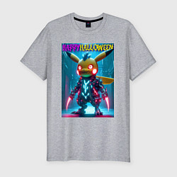 Футболка slim-fit Cyber Pikachu - happy halloween, цвет: меланж
