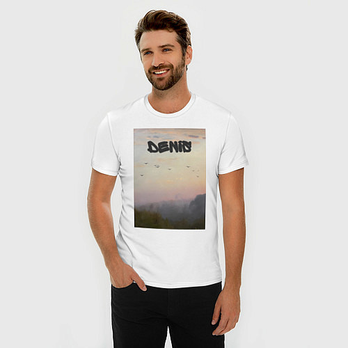 Мужская slim-футболка Denis птицы в небе / Белый – фото 3