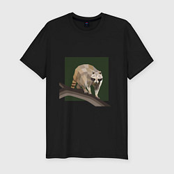 Футболка slim-fit Енот на ветке - полигональный арт, цвет: черный