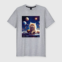 Футболка slim-fit Котик космос, цвет: меланж