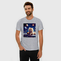 Футболка slim-fit Котик космос, цвет: меланж — фото 2