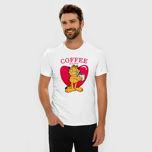 Мужская slim-футболка Coffee is love Гарфилд / Белый – фото 3