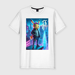 Футболка slim-fit Чувак Пикачу в мегаполисе - урбан нейроарт, цвет: белый