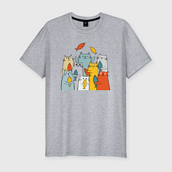 Футболка slim-fit Коты и рыбы, цвет: меланж