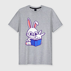 Футболка slim-fit Кролики с книжкой, цвет: меланж