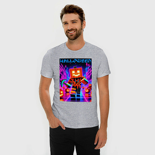 Мужская slim-футболка Halloween is coming - neon glow collaboration / Меланж – фото 3