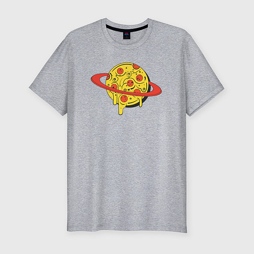 Мужская slim-футболка Пицца Сатурн / Меланж – фото 1