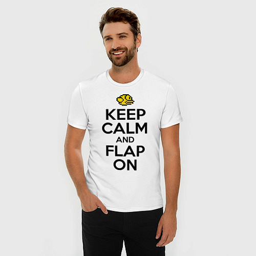 Мужская slim-футболка Keep Calm & Flap On / Белый – фото 3