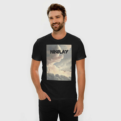 Мужская slim-футболка Nikolay облака / Черный – фото 3