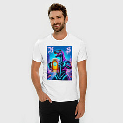 Футболка slim-fit Neon beersaur in metropolis - ai art fantasy, цвет: белый — фото 2