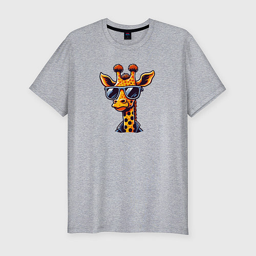 Мужская slim-футболка Жираф в солнцезащитных очках / Меланж – фото 1