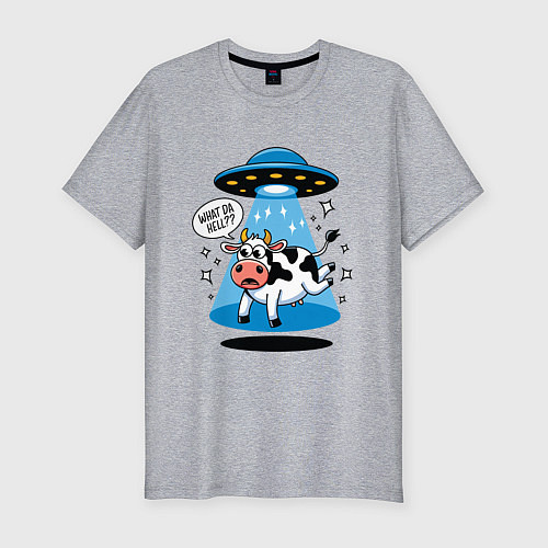 Мужская slim-футболка НЛО и корова / Меланж – фото 1