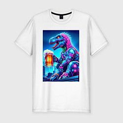 Футболка slim-fit Cyber tyrannosaur with a mug of beer - ai art fant, цвет: белый
