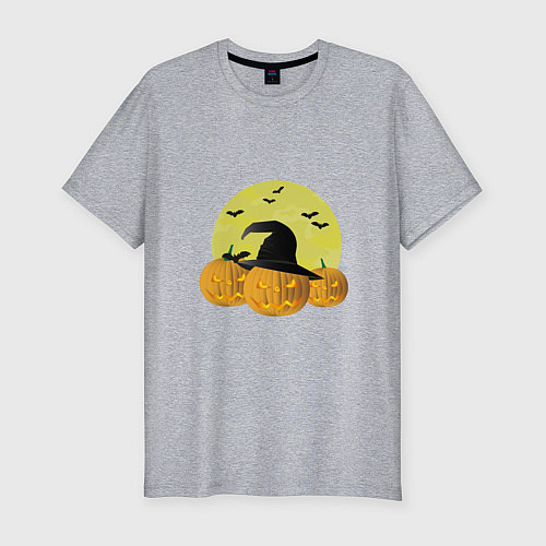 Мужская slim-футболка Зловещие тыквы / Меланж – фото 1