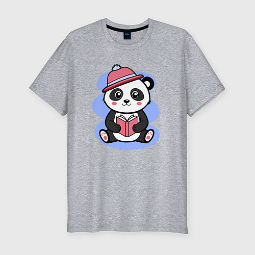 Мужская slim-футболка Панда с книжкой / Меланж – фото 1