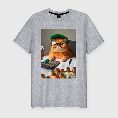 Мужская slim-футболка Рыжий кот - бухгалтер / Меланж – фото 1