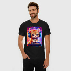 Футболка slim-fit Cutie kitten DJ - neon glow, цвет: черный — фото 2