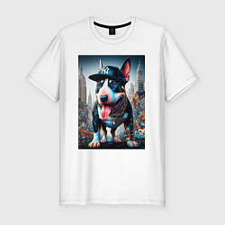 Футболка slim-fit Funny bull terrier in New York - ai art, цвет: белый