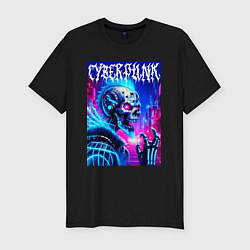 Футболка slim-fit Neon punk skeleton - ai art fantasy, цвет: черный