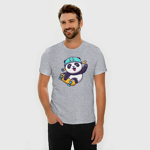 Мужская slim-футболка Skater panda / Меланж – фото 3