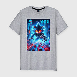 Футболка slim-fit Hedgehog in neon metropolis - ai art, цвет: меланж