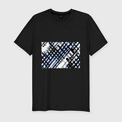 Футболка slim-fit Косая клетка бело-синяя, цвет: черный