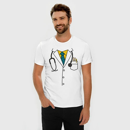 Мужская slim-футболка Халат врача / Белый – фото 3