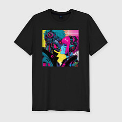 Футболка slim-fit Cyber love - pop art fantasy, цвет: черный