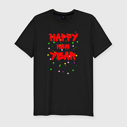 Футболка slim-fit Happy New Year ярко-красным, цвет: черный
