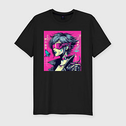 Футболка slim-fit Nice cyber girl - ai art fantasy, цвет: черный