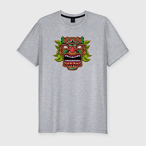 Мужская slim-футболка Тики маска в листьях / Меланж – фото 1