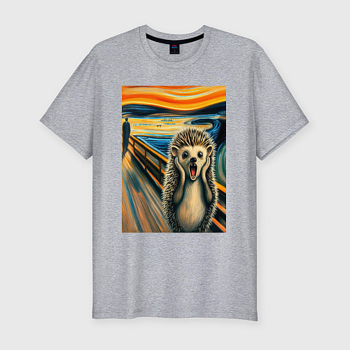 Мужская slim-футболка Ёжик кричит на картине Эдварда Мунка - мем искусст / Меланж – фото 1