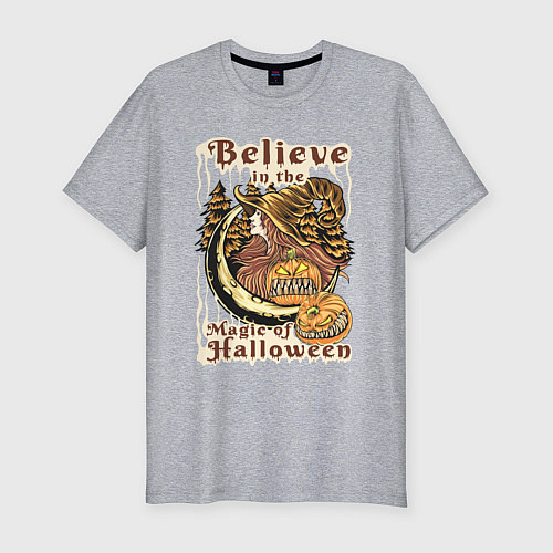 Мужская slim-футболка Хэллоуин ведьма / Меланж – фото 1