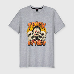 Футболка slim-fit Хэллоуин зомби trick or treat, цвет: меланж