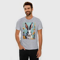 Футболка slim-fit Кролик в цветах, цвет: меланж — фото 2