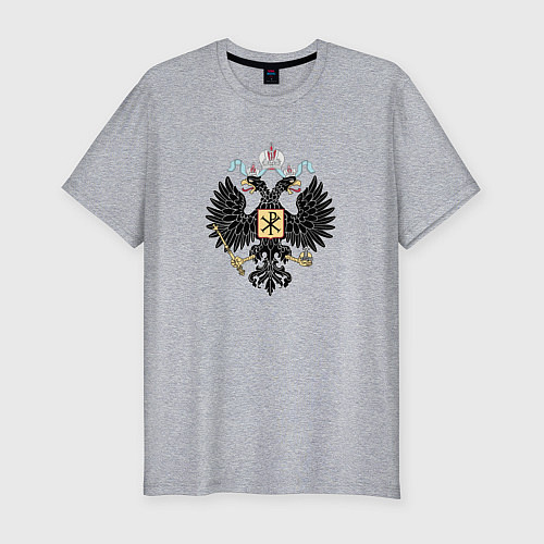 Мужская slim-футболка Герб РФ чёрный орёл / Меланж – фото 1