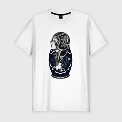 Футболка slim-fit Мото матрёшка, цвет: белый