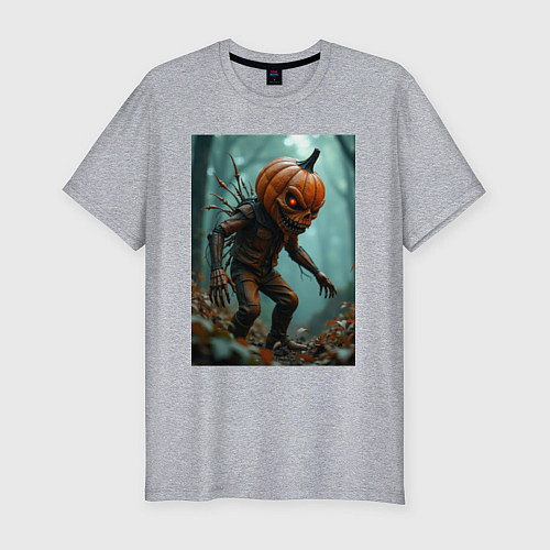 Мужская slim-футболка Тыквенный монстр / Меланж – фото 1