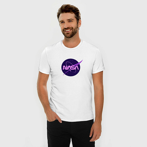 Мужская slim-футболка NASA logo / Белый – фото 3