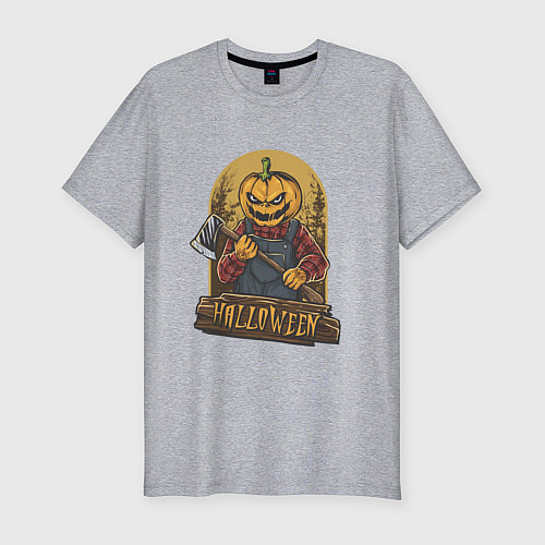 Мужская slim-футболка Тыква монстр / Меланж – фото 1