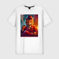 Футболка slim-fit Крутой рыжий кот - крёстный отец мяуфии, цвет: белый