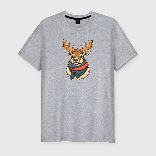 Мужская slim-футболка Олень в шарфе / Меланж – фото 1