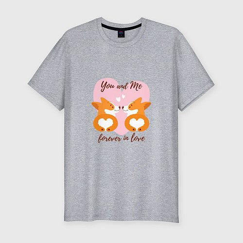 Мужская slim-футболка Влюблённые корги / Меланж – фото 1