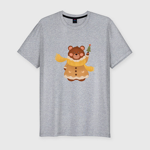 Мужская slim-футболка Маленький медведик / Меланж – фото 1