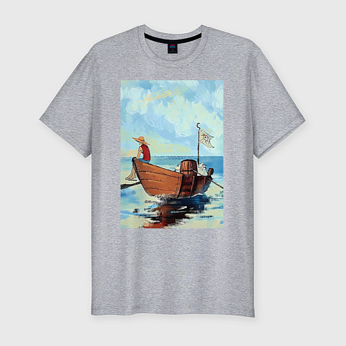 Мужская slim-футболка Ван-Пис Луффи / Меланж – фото 1