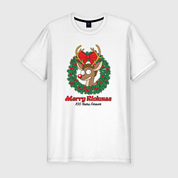 Футболка slim-fit Морти новогодний олень Merry Rickmas, цвет: белый