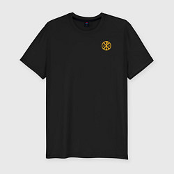 Футболка slim-fit Мы русские с нами Бог малая хризма желтая, цвет: черный